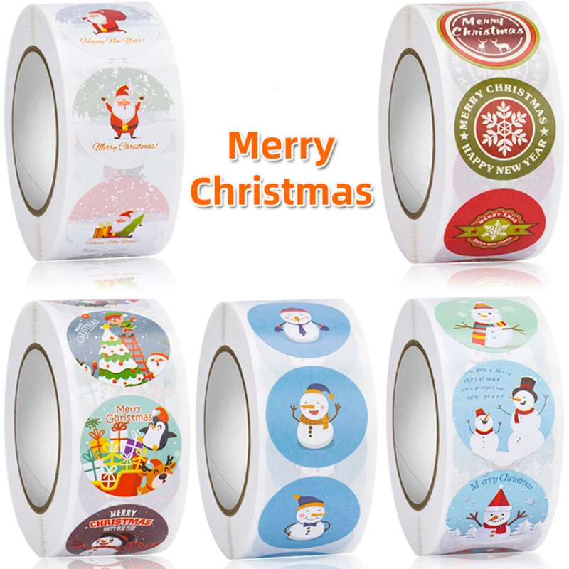 

500pcs 1inch Cute Merry Christmas Stickers Kawaii Santa Claus Snowman Stationery Sticker DIY Gift Sealing Label Decoration Supp
