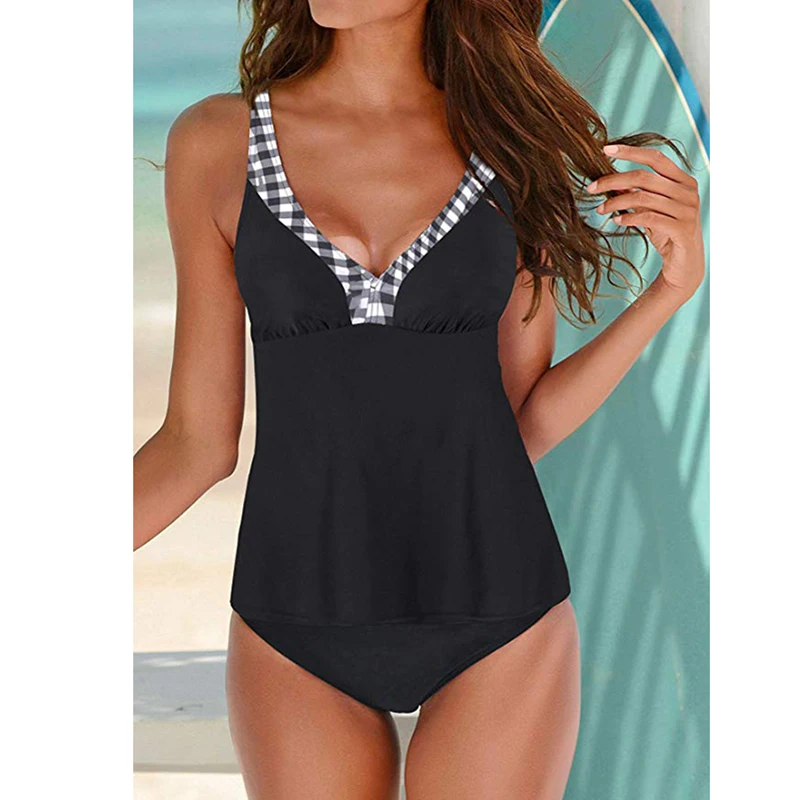 Новинка 2020 купальники с лямкой на шее женские Танкини в горошек пуш ап ретро