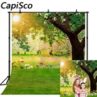 Фон для студийной фотосъемки новорожденных с изображением весеннего пейзажа зеленого дерева солнца природных цветов Пасхальный фон для фотосъемки