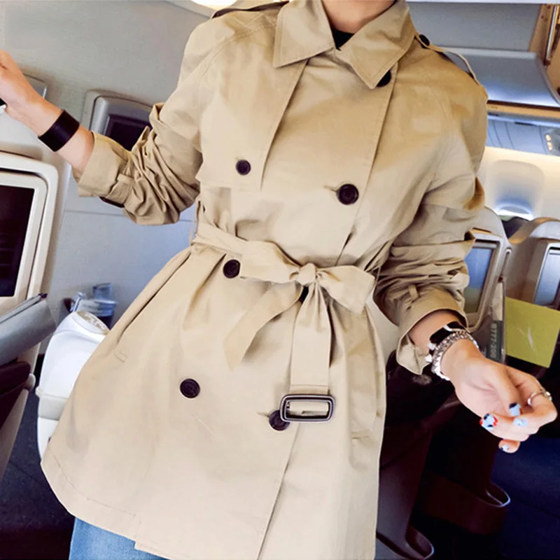 Autumn Fashion Safari Style Casual Women's Coat Double Breasted Pocket Sashes Women Trench Coat Medium-long Trench
