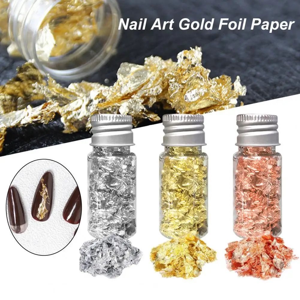 

3Bottles Manicure Foil Decal Anti-fade Multifunctional Nice-looking Nail Art Gold Color Foil Paper for Women