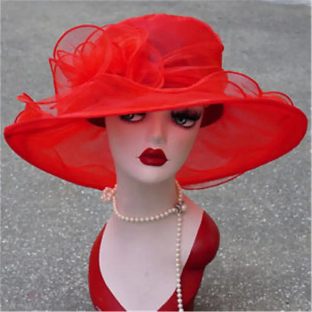 Женская шляпка от солнца из органзы с широкими полями 9 цветов для церкви и