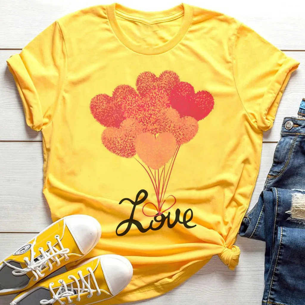 Женские футболки размера плюс летние модные Забавные с надписью Balloon Love