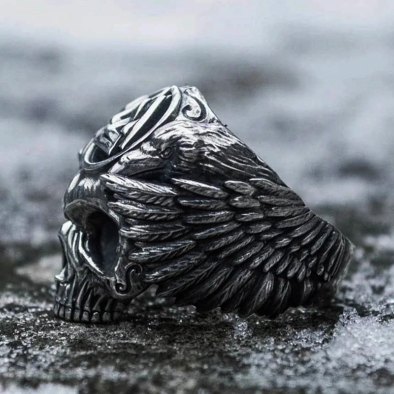 Мужское Винтажное кольцо с черепом из нержавеющей стали в стиле викингов