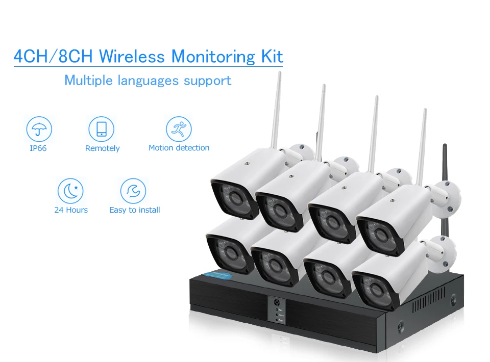8CH 1080P HD система камер домашней безопасности 4CH CCTV камера система наружного видеонаблюдения беспроводная ip-камера Wifi NVR комплект 720P