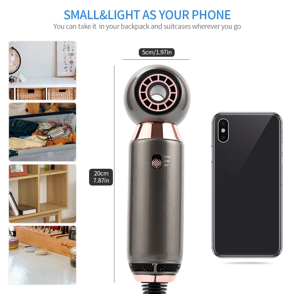 Профессиональный фен для волос 800 Вт с функциями мощный и безлистный воздух