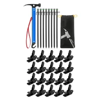 28 pcs tent accessories 20 pcs tent awning canopy clamp tarp clip 8 pcs tent stakes light tent mallet hammer