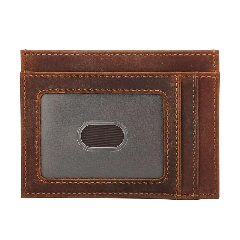 

Luufan Genuine Leather Men's Money Clip ID Card Holder Slim Wallet Vintage Credit Card Coin Purse RFID Blocking Brown 7998