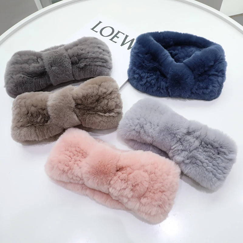 

New Really rabbit fur collar female winter stretch mesh bib headband Women Children scarf wild leather grass plush headgear