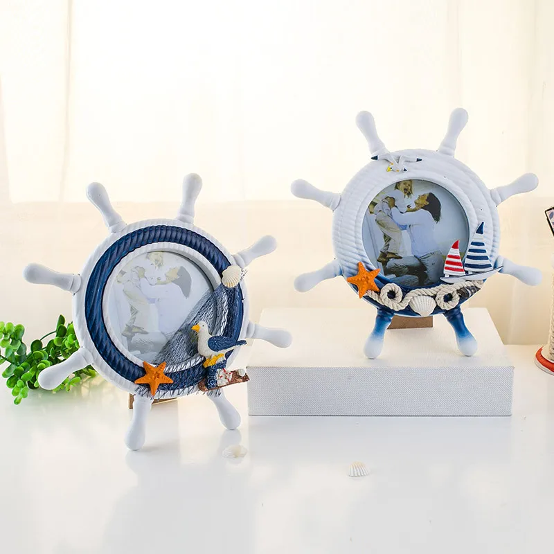 Средиземноморский штурвал фоторамка ручной работы деревянная круглая домашний