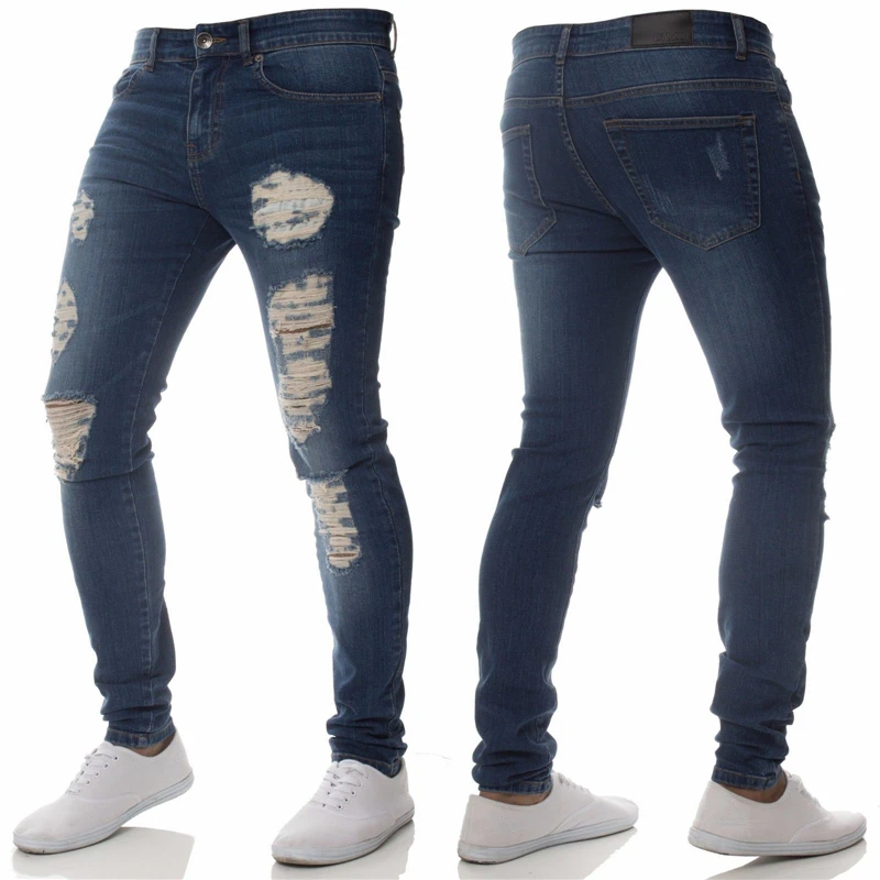 men's jeans fashion Hip hop trousers slim fit Hole ripped denim skinny jeans men streetwear