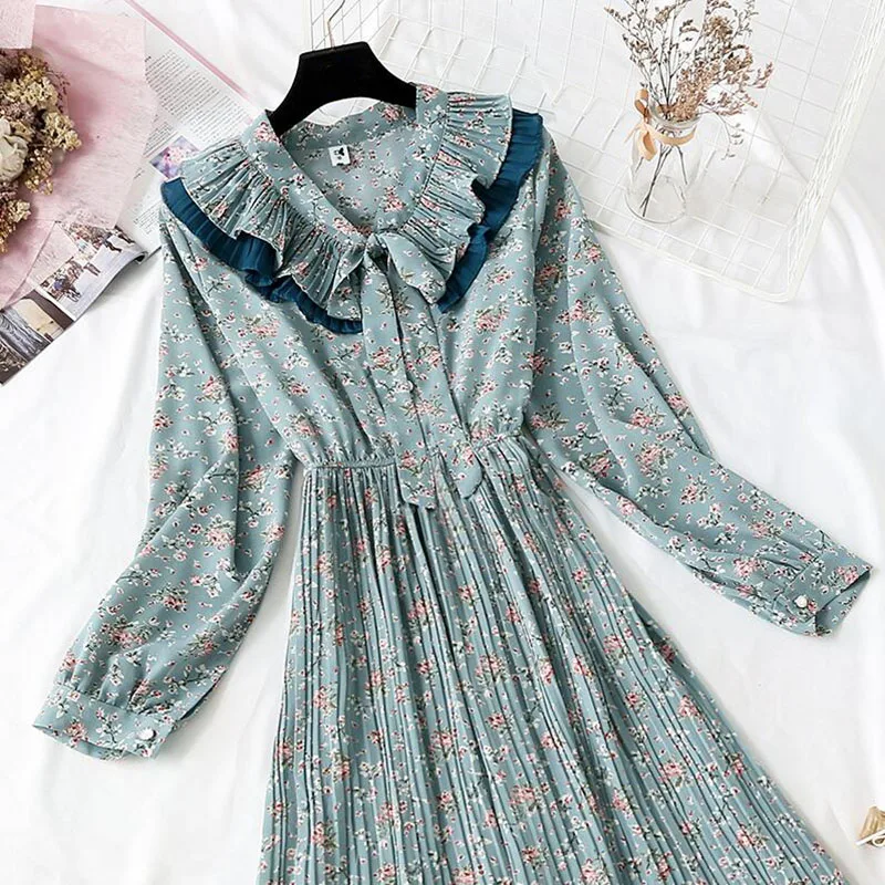 Женское винтажное шифоновое платье миди Элегантное Длинное плиссированное с