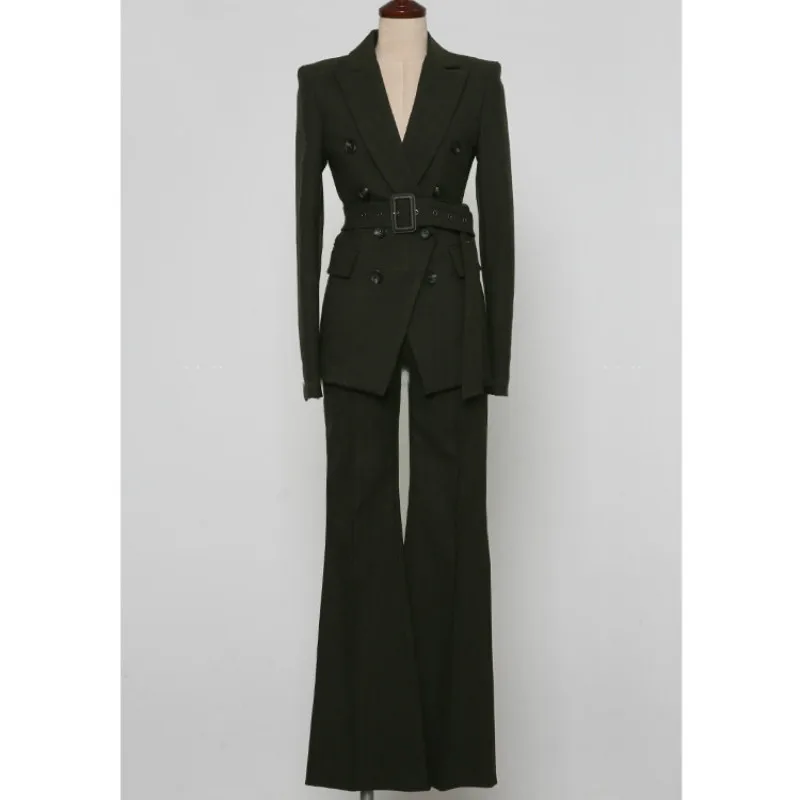 

2019 professional elegant women's pants suit high quality Temperament Slim Solid Color Ladies Blazer Jacket Female bell bottom
