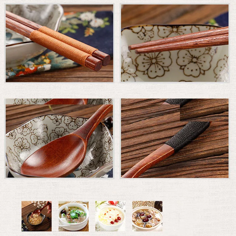 Набор столовых приборов портативный ручной работы деревянный мешок ткани Naturals