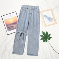 bow high waist jeans womens spring new straight tube loose wide leg pants summer pants trend mom jeans high waist