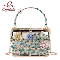 diamond party evening bag for women chic designer handbag colored flowers and leaves purses metallic cage luxury wedding bag