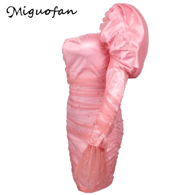 Miguofan платья с открытыми плечами кружевное Пышное Платье длинным рукавом женские