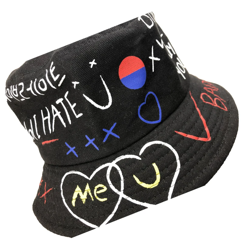 Unisex Fashion Neutral Graffiti Fisherman Hat Outdoor Hip Hop Cap Travel Bucket Classic Multicolor Sun For Men Women | Аксессуары для