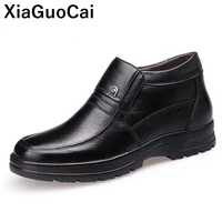 winter shoes man snow boots genuine leather high top men shoes with fur warm male ankle boots slip on high quality mans footwear