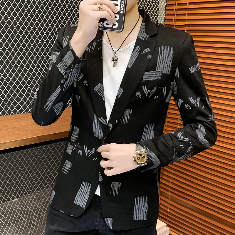 

2020 Men's Handsome Slim Printing blazer Spring Teenagers Leisure blblazer