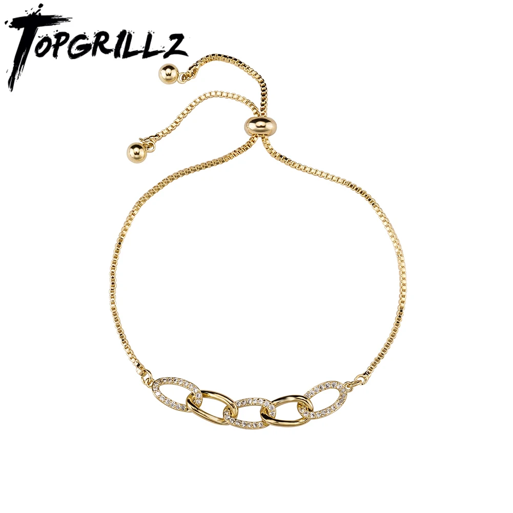 

TOPGRILLZ Cuban Chain Bracelet Iced Out Cubic Zirconia with Silver Gold Color Bracelet Hip Hop Jewelry