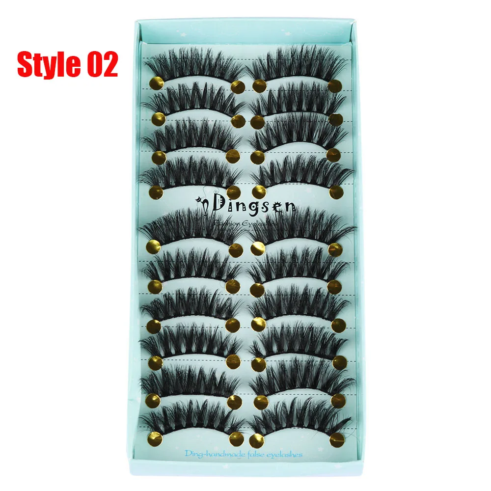 Style 02 10 пар 3D Мягкие искусственные норковые накладные ресницы натуральные грязные ресницы перекрещивающиеся пушистые ресницы инструменты для макияжа глаз - Цвет: Style 02