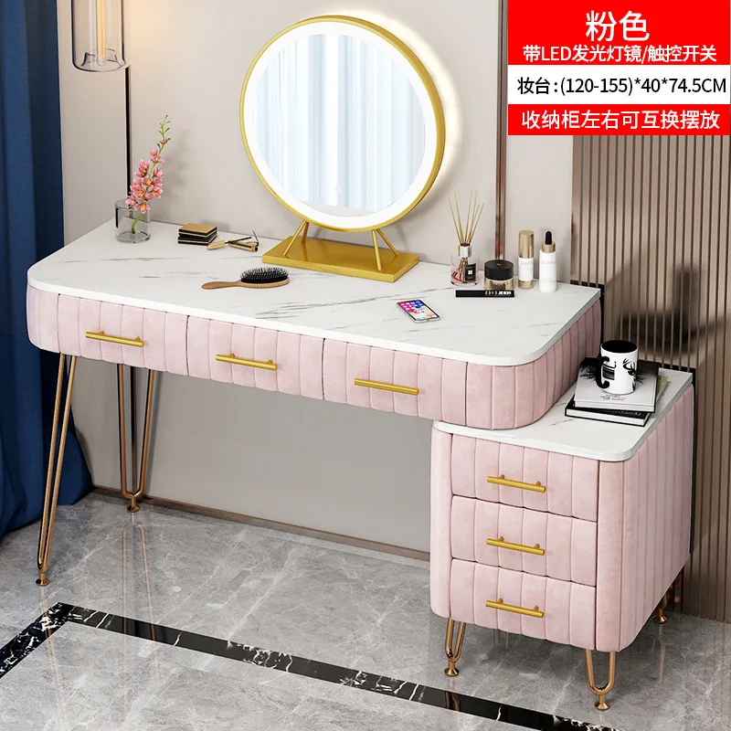 

Luxury Dressing Table with Mirror Vanity Light Velvet Drawers Marble Desktop Net Red Belt Drawer Cosmetic Table New 2021 120 Cm