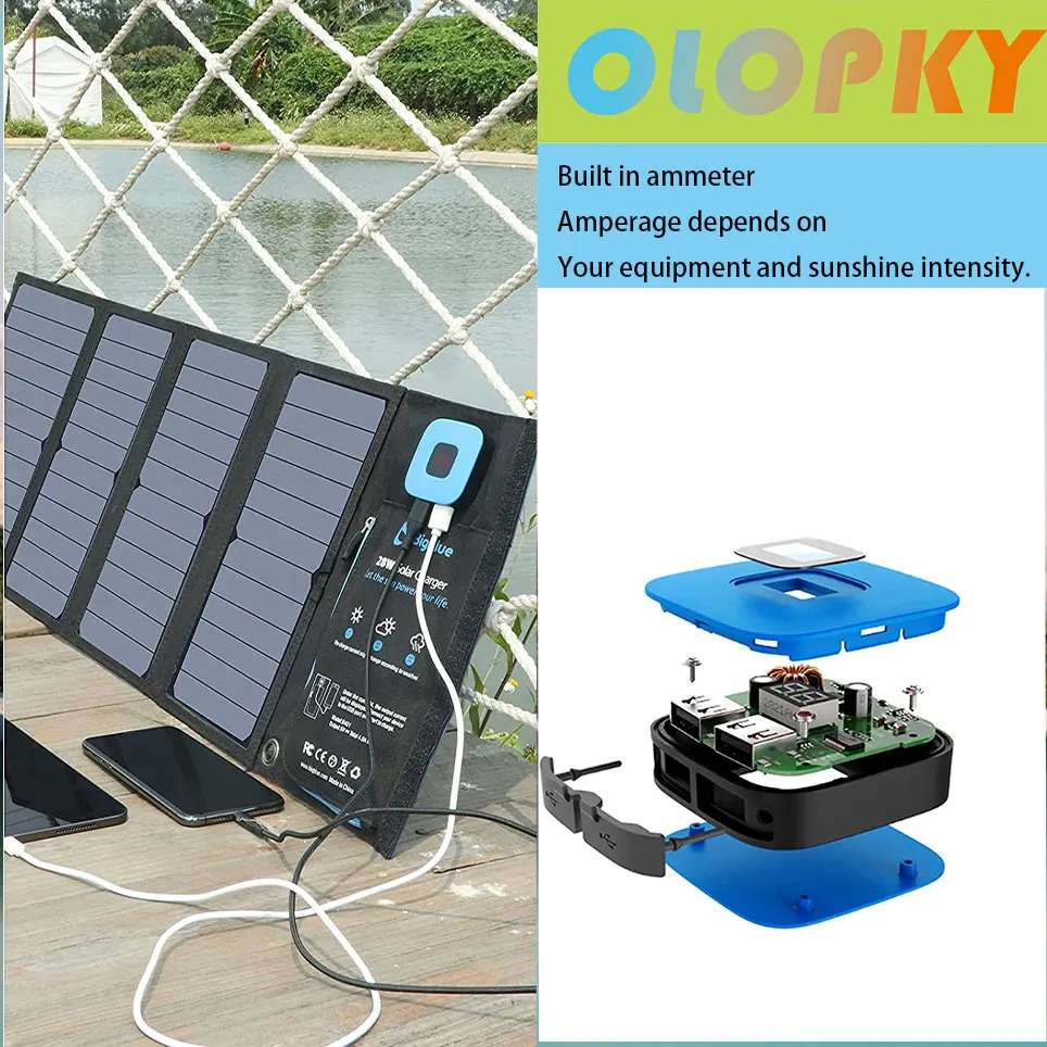 

2021 5V 28w solar charger with digital marble waterproof foldable dual USB port solar battery charger