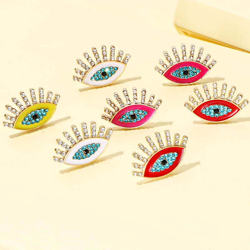 

KOMi 6Colors Boho Evil Eye Crystal Rhinestones Stud Earrings For Women Female Lucky Eye Statement Drop Oil Earrings E0220