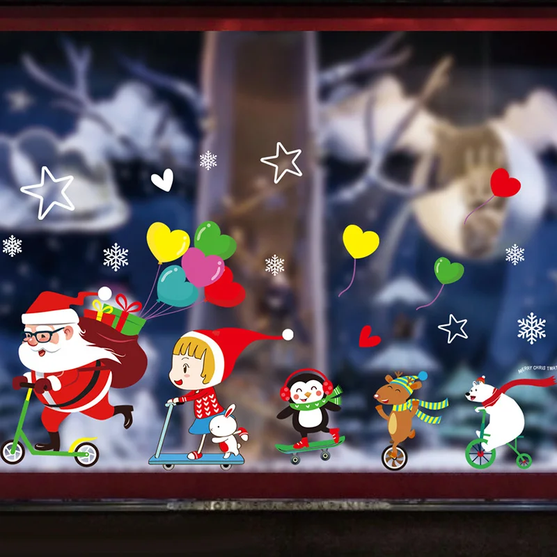 

Рождественские наклейки на окна съемные статические стеклянные стены из ПВХ красочные фотообои с рисунком большие наклейки новогодний дек...