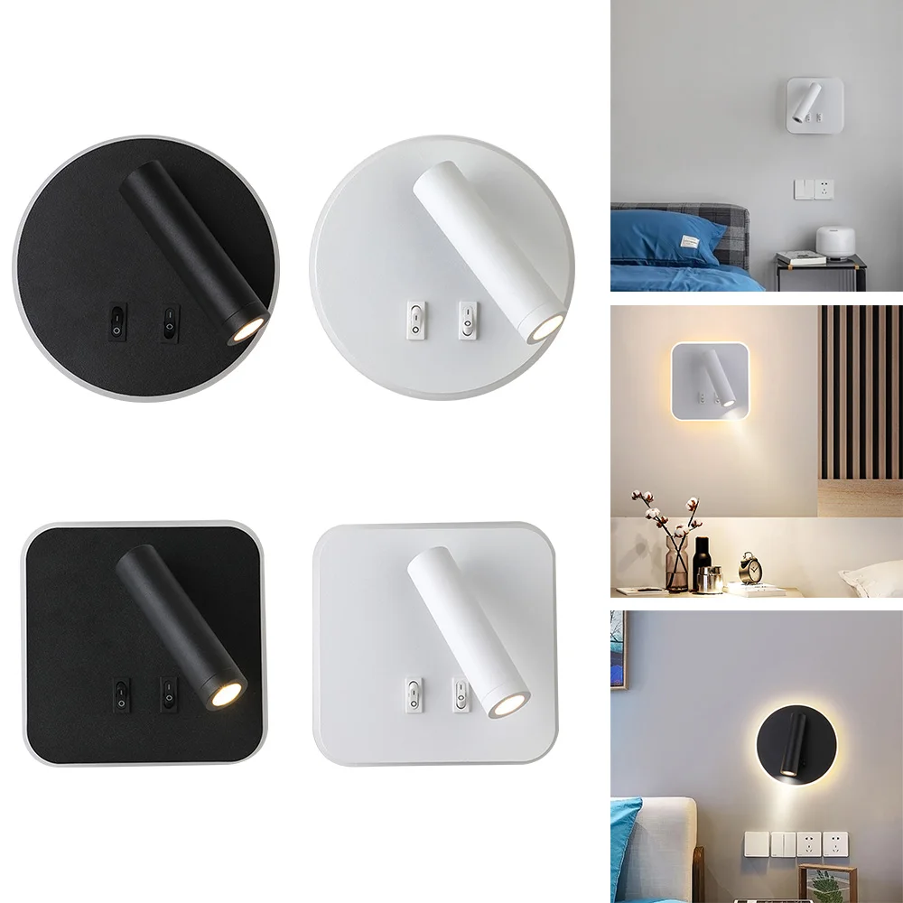 

1PCS Nordic Simplicity Wall Lamps Bedside Reading Lights Modern Round Square Wall Lights For Hotel Bedroom Wall Fixtures