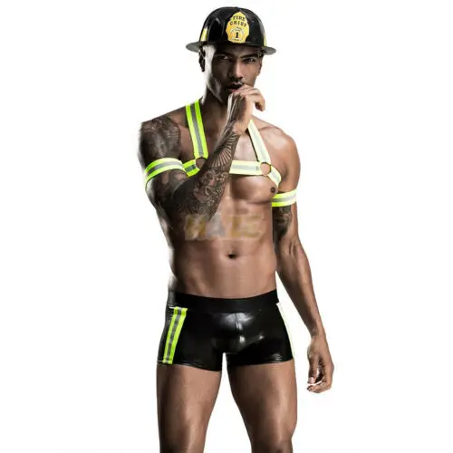 

4pcs Men’s Sexy Nightclub Chest Harness Lingerie Bondage Costume Fireman Tape