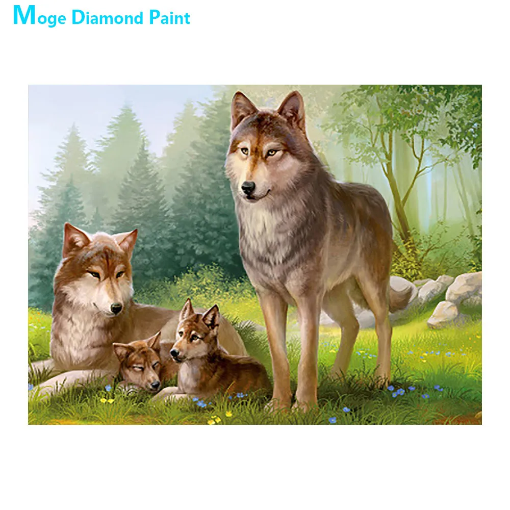 

Grassland Forest Wolf Family Diamond Painting Animal Round Full Drill Nouveaute DIY Mosaic Embroidery 5D Cross Stitch Home Decor