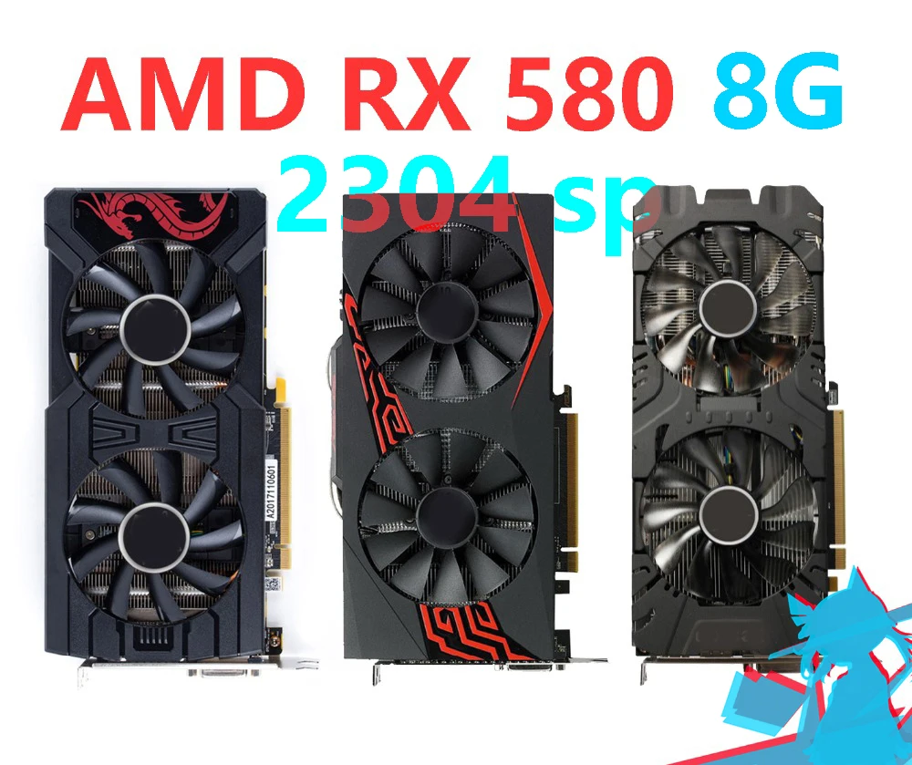 AMD RX580 8 Гб видео карты для Radeon RX 580 8GB 2304 SP 256bit GDDR5 DP DVI компьютерных игр Графика Экран