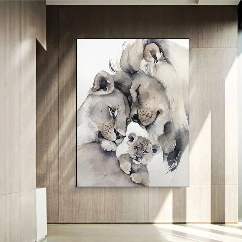 Картина Счастливая семья львов Постер и принты с животными в скандинавском стиле