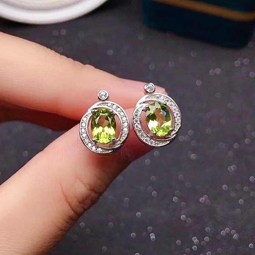 

5mm*7mm VVS Grade Natural Peridot Stud Earrings for Daily Wear Fashion Silver Peridot Earrings Solid 925 Silver Peridot Jewelry