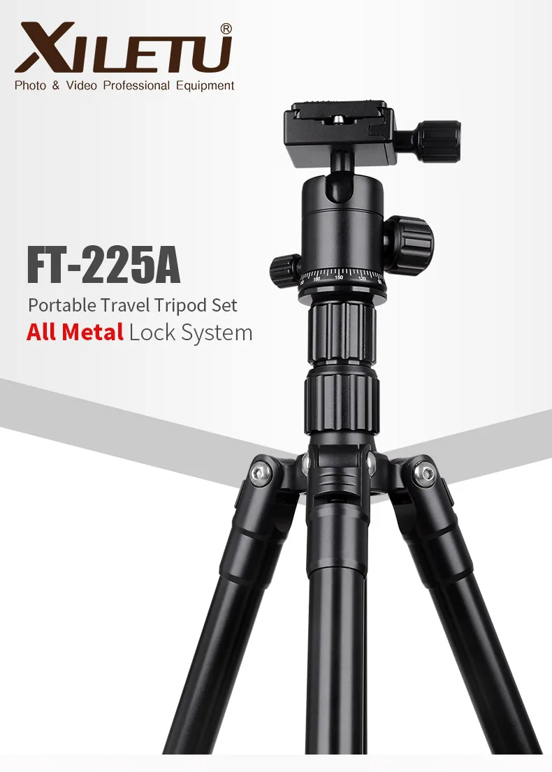 XILETU FT-225A камера штатив для ЦЗК Компактный алюминиевый штатив с шаровой головкой 360 градусов и нагрузкой 5 кг для путешествий и работы