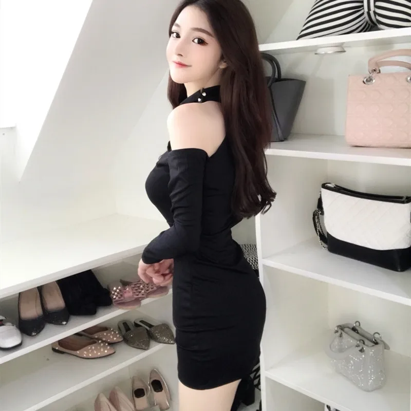 

2020 autumn and winter new sexy nightclub fashion slim slimming buttocks black dress women