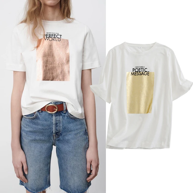 

2021 summer NEW women Fashion print Solid color T-shirt O-Neck Short sleeve Cotton Ladies Womens Graphic Female Tee T-Shirt