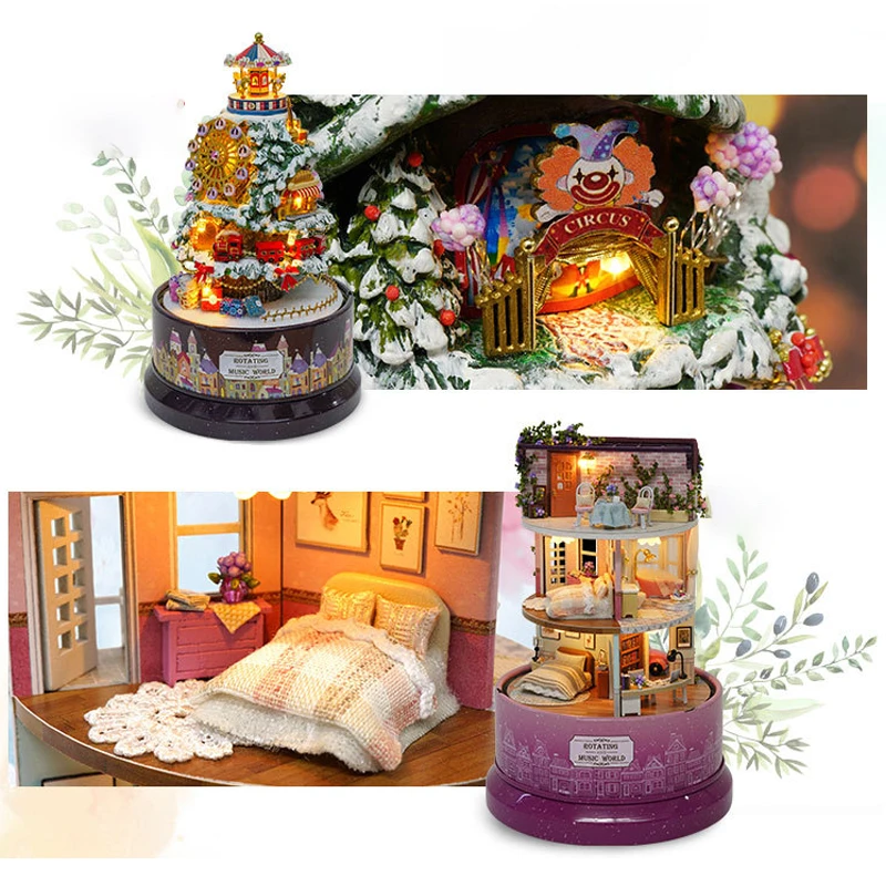 Christmas Tree DIY Music Box Crystal Ball Snow House With Light Present children Birthday Gift Castle toys | Дом и сад
