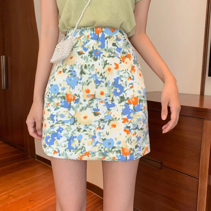 

Summer Women Skirt Korean Temperament Niche Personality Oil Painting Floral Floral Short Skirt 2020
