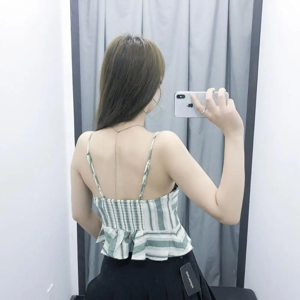 Топ женский в французскую полоску с V-образным вырезом и глубоким белая Зеленая