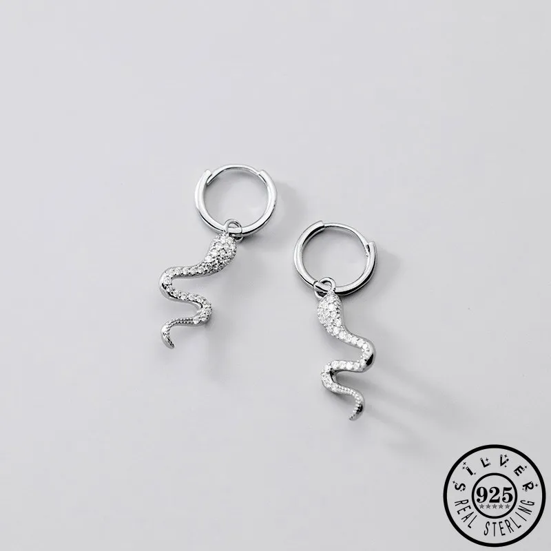 

925 Sterling Silver Luxury Cubic Zirconia Snake Pendnat Ear Rings Unique Zircon Hoops Piercing Earrings Fine Jewelry for Women