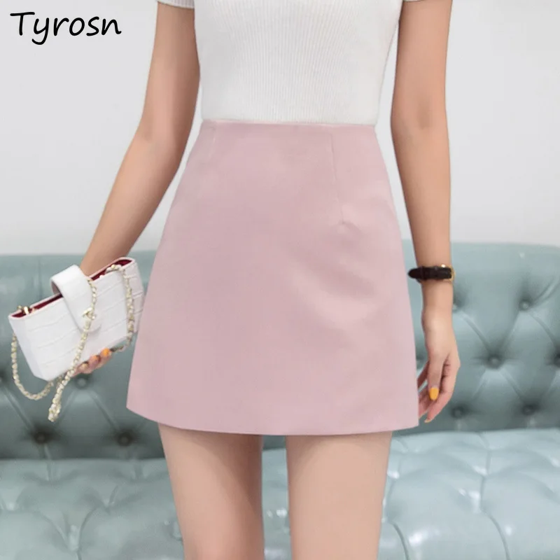 

Women Solid Mini Skirts Fashionable Simple All-match Empire Waist Office Lady Leisure chiffon A-line Temperament Elegant S-3XL