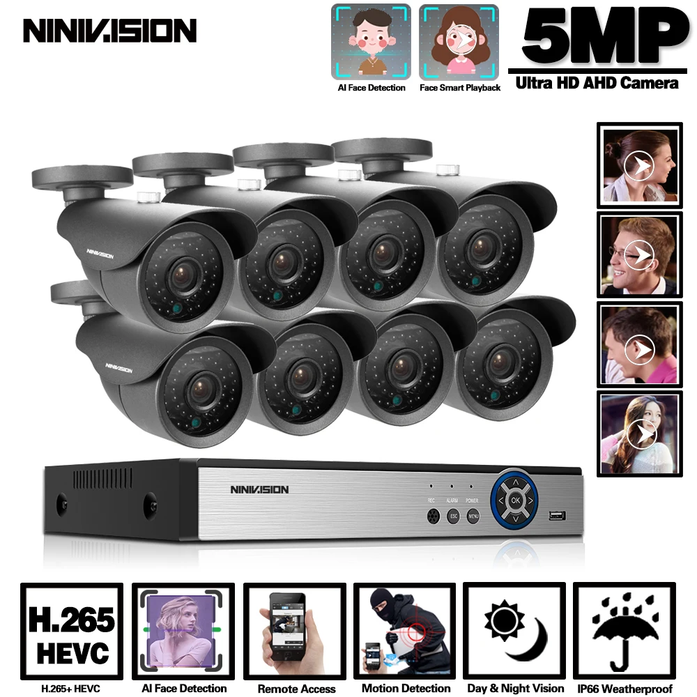 

Face Human Detection CCTV Security Camera System 5MP IR-Cut Outdoor Camera Video Surveillance system Kit E-mail Alert App View