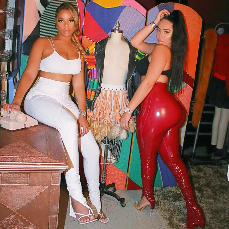 

Casual Women Pu Leather Pants Solid Color High Waist High Streetwear Leggings Pants Sporty Clothes For Women Outfit