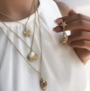 Пляжные ожерелья в стиле бохо ретро морская звезда ракушка морской кулон золотое