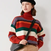 2021 autumnwinter sweater women turtleneck christmas rainbow striped long sleeve pullover sweater female knitted tops sweater