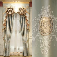 custom curtain american high quality living room noble high precision blue cloth blackout curtain valance tulle panel