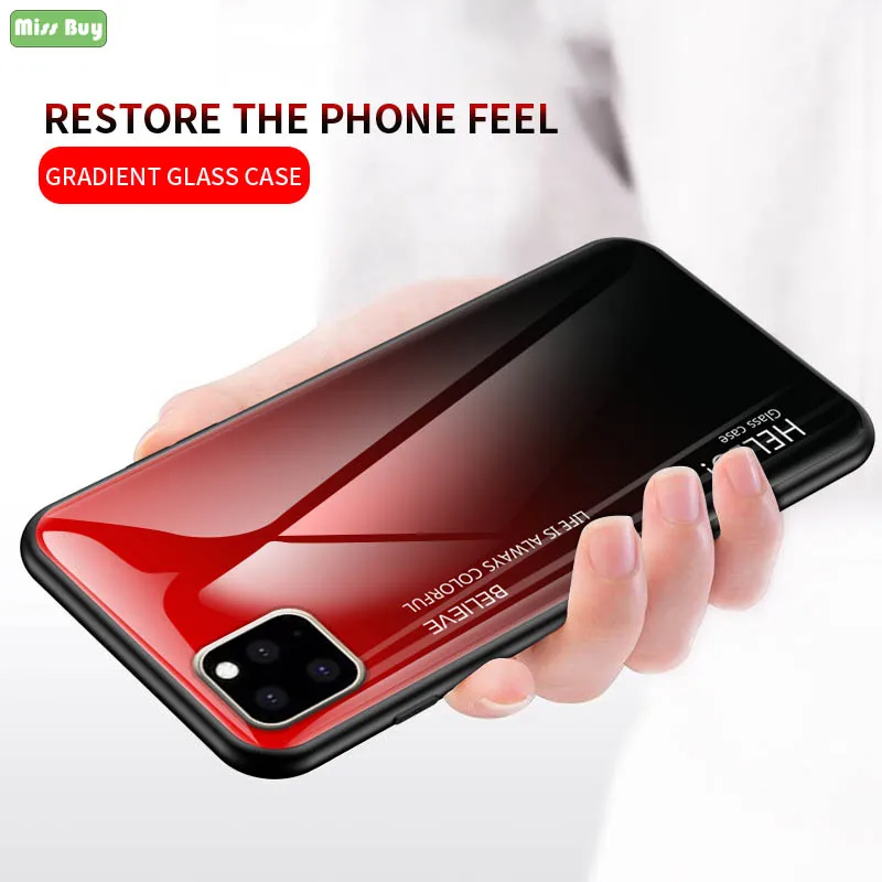 Чехол для iPhone 11 Pro Max чехол с градиентным закаленным стеклом 6 6s 7 8 Plus X XR XS мягкий